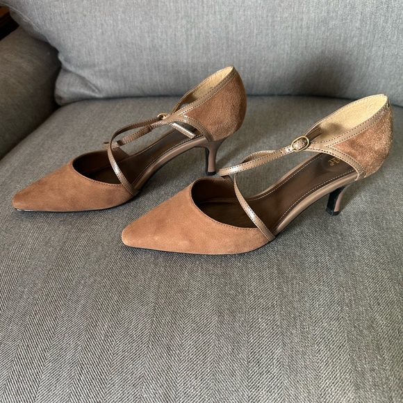 Women Shoes Taupe Suede Patent Leather East Fifth New With Defects With Box 7.5M - Picture 8 of 13